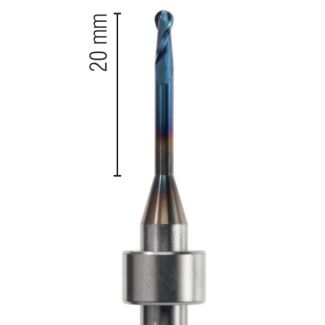 Fraise d'usinage PMMA pour usineuse DCS, longueur 53 mm, 2 lames avec traitement AC-Blue, col 20 mm, mandrin 6 mm, 025. Acurata
