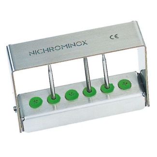 Porte-fraises N6H50 acier inoxydable, 6 instruments de 40 à 70 mm turbine ou contre-angle, 11 couleurs disponibles. Nichrominox