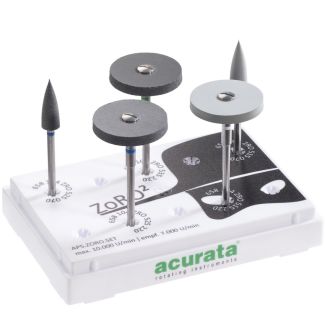 Kit de polissage P5.ZORO.SET spécial zircone préfrittée ou pré-sintérisé, 3 granulométries. Acurata