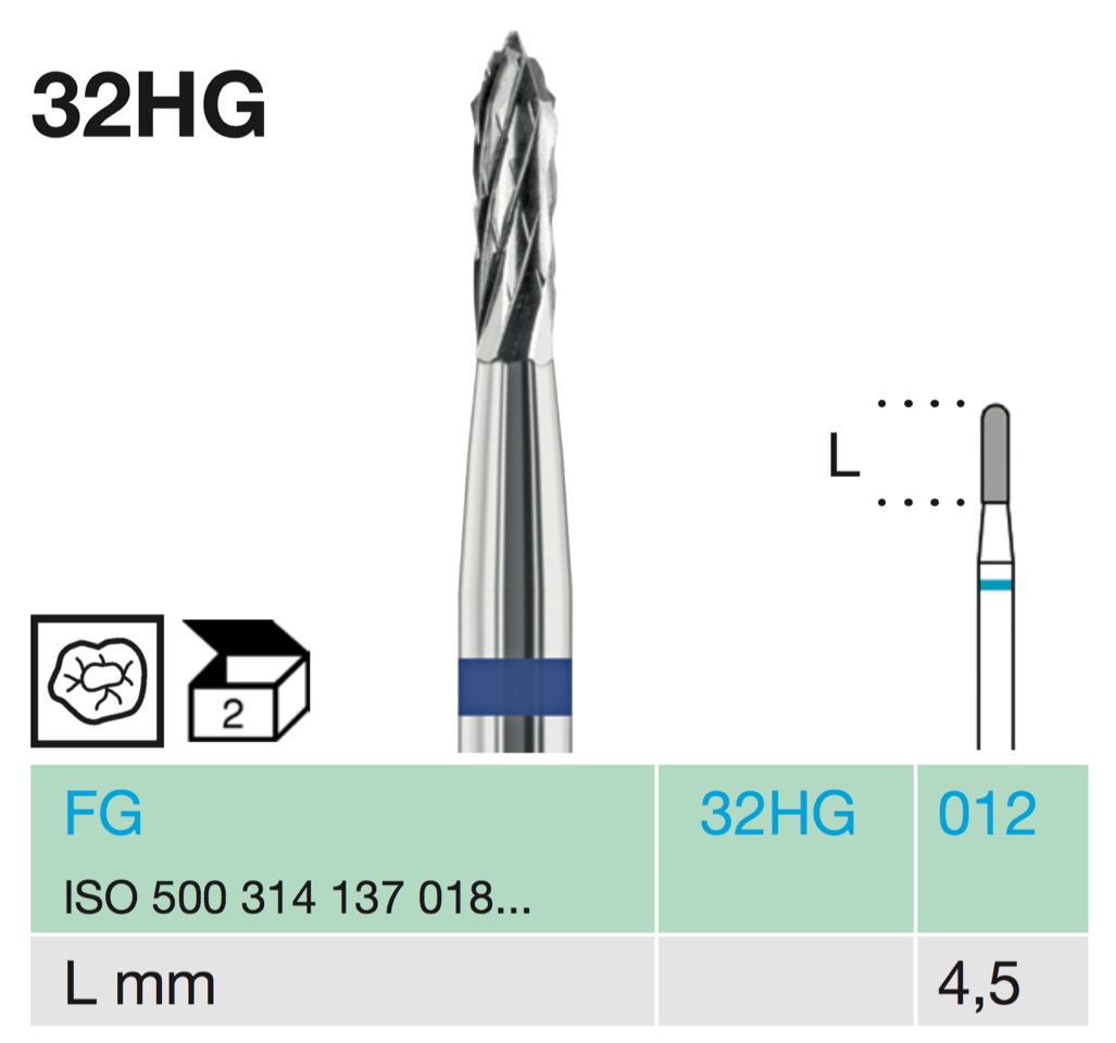 32 HG Schéma - fraise dentaire tungstène pour ablation des amalgames